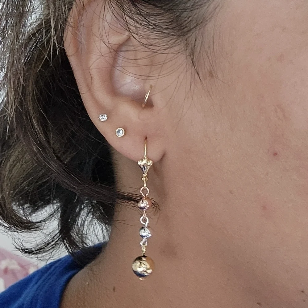 THREE tone gold filled earrings - Picture 3 of 6